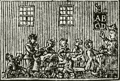 Kis iskola a XVIII. században. Fametszet 1755-ből.